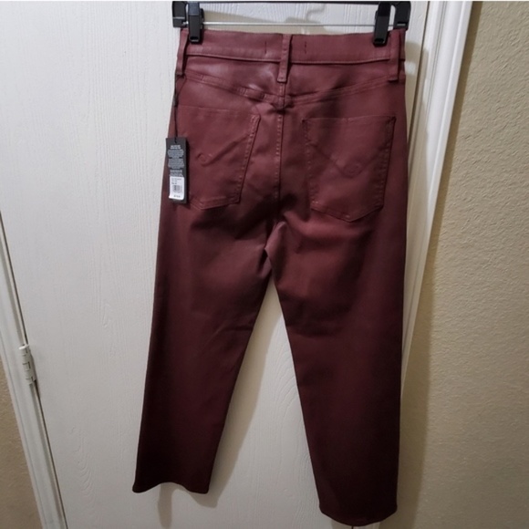 Hudson Remi High-Rise Straight Crop Coated Wax Leather Jeans Burgundy Red - Picture 6 of 10
